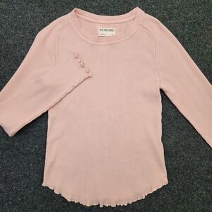 We The Free People Shirt Womens Small Pink Thermal Waffle Knit Ruffle Hem Top